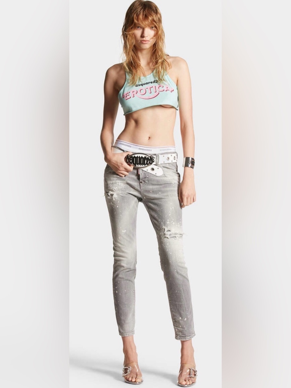 DSQUARED2 Light Grey Cool Girl Cropped Distressed Jeans for women size 40
